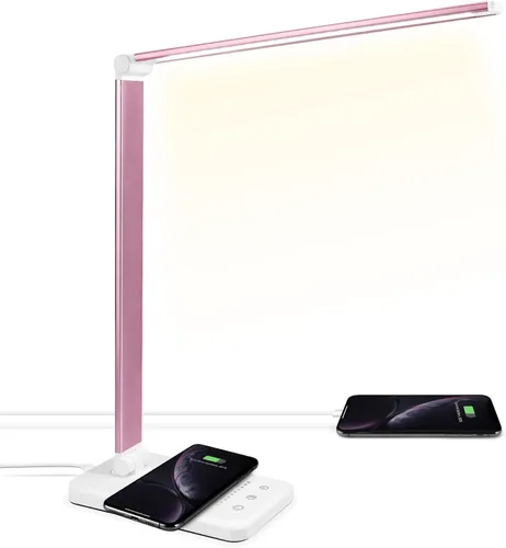 Miniatura 10 de Lámpara de escritorio LED con cargador inalámbrico, puerto de carga USB, 10 niveles de brillo, 5 modos de color, lámparas de escritorio para oficina