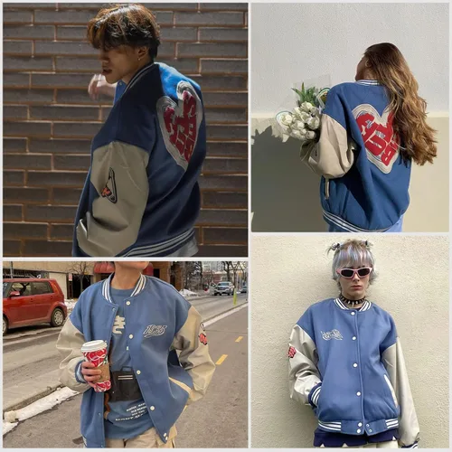 Miniatura 3 de Aelfric Eden Chaqueta universitaria con estampado de amor y letras para hombre, chaqueta de béisbol con gráficos vintage, unisex, ropa de calle
