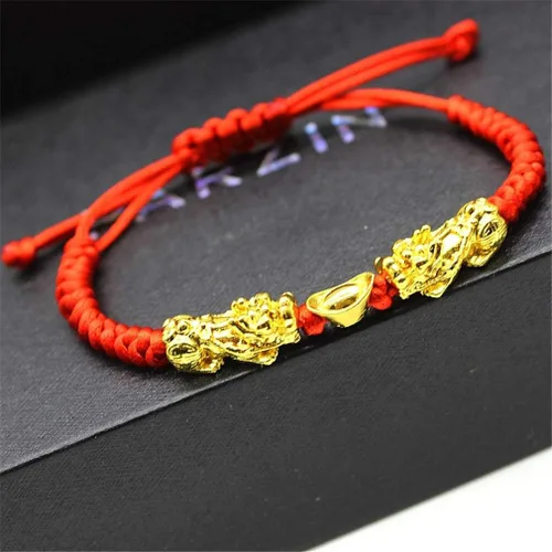 Miniatura 4 de MANRUO Feng Shui, la mejor pulsera de cuerda roja con doble Pi XiuPi Yao y lingotes de riqueza dorada, joyería atrae riqueza y buena suerte
