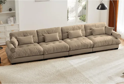 Miniatura 32 de Otomana beige para sofá modular modular, sofá individual, asiento otomano para sofá modular convertible, sofás de terciopelo para sala de estar