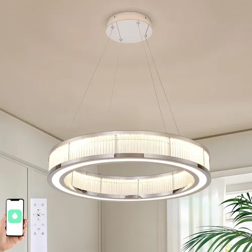 Miniatura 11 de Lámpara colgante LED moderna regulable de 23.6 pulgadas, color negro, 1 anillo circular, para sala de estar, comedor, cocina, oficina, vestíbulo