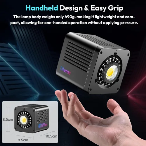 Miniatura 6 de ULANZI Luz de Video LED RGB Portátil de 40W Pro con Adaptador de Corriente DC, Batería Incorporada de 3400mAh, Mini Luz Continua COB de Metal