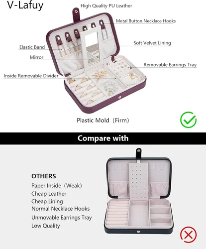 Miniatura 75 de Joyero pequeño, joyero de viaje portátil para mujer, mini organizador de viaje de 2 capas, regalo para mujeres y niñas, negro A