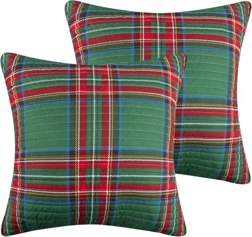 Miniatura 5 de Levtex Home - Funda estándar acolchada a cuadros Spencer (26 x 20 pulgadas) - Tartán de Navidad - Rojo, verde, blanco, azul, dorado - Sin relleno