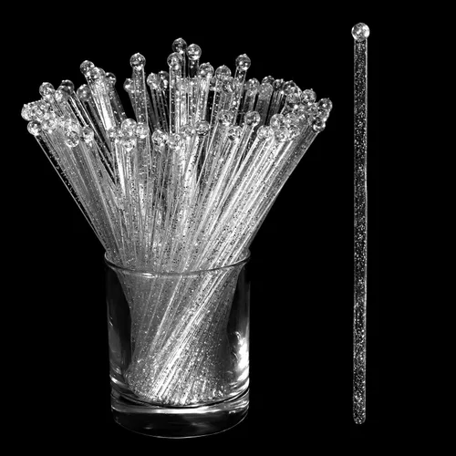 Miniatura 8 de 100 piezas de varillas de plástico desechables de parte superior redonda con cristal (negro)