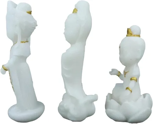 Miniatura 4 de Ebros Gift Pequeño Feng Shui Cultural Art Fortuna Charm Blanco y Oro Buda Figurita Bodhisattva Hotei Mini Budas Talismán Escultura