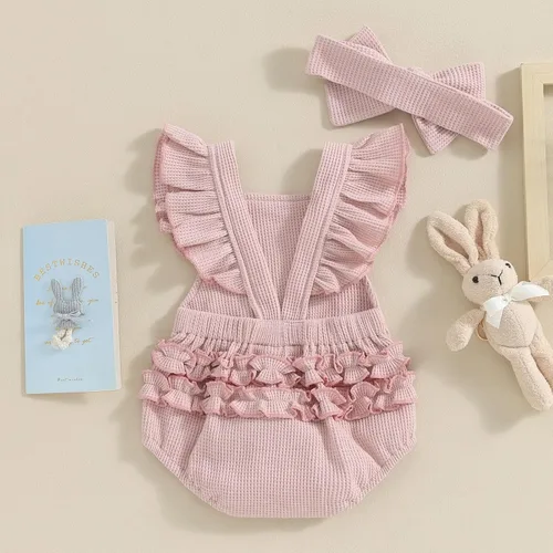 Miniatura 3 de Ropa de verano para bebé recién nacida, con volantes, sin mangas, con diadema