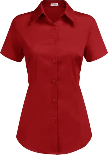 Miniatura 7 de HOTOUCH - Camisas básicas con botones para mujer de manga corta elásticas con cuello de botón para mesera y trabajo