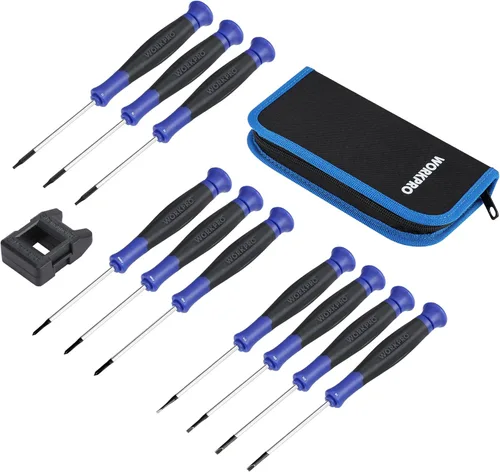 WORKPRO Juego de destornilladores de precisión de 10 piezas con bolsa, destornilladores pequeños magnéticos con Phillips, ranurados, Torx Star, kit