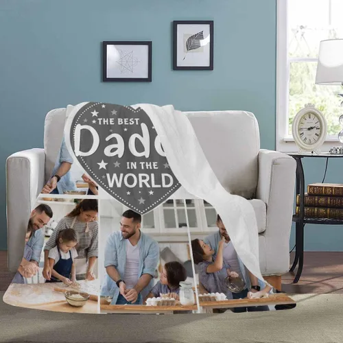 Miniatura 4 de Regalo para papá de hija manta personalizada con fotos, manta suave personalizada, regalo de cumpleaños para papá, manta del mejor papá del mundo