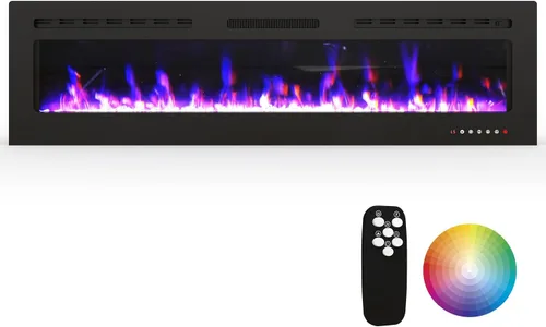 Chimenea eléctrica de 60 pulgadas montada en la pared y empotrada con control remoto, inserciones de chimenea de pared ultrafinas de 750 W/1500 W,