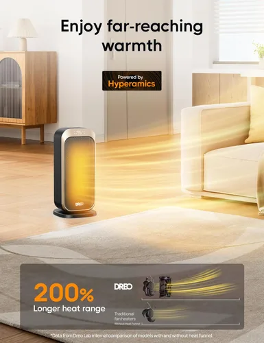 Miniatura 3 de DREO Calentadores de espacio para uso en interiores, calentador eléctrico portátil de 1500 W con control remoto y termostato, cerámica PTC, calor