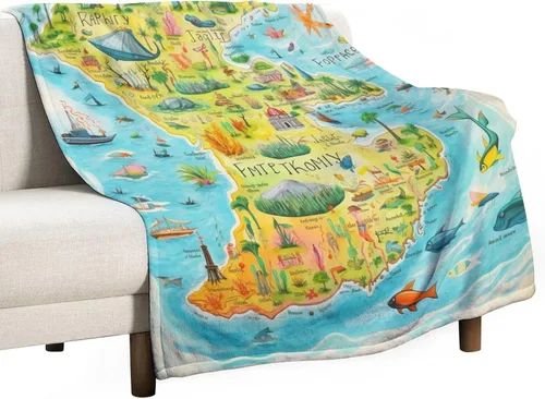 Miniatura 27 de Manta de Florida Keys - Manta colorida con mapa de isla para sofá, saludos de viaje desde Florida, manta ligera y mullida, manta de felpa cálida