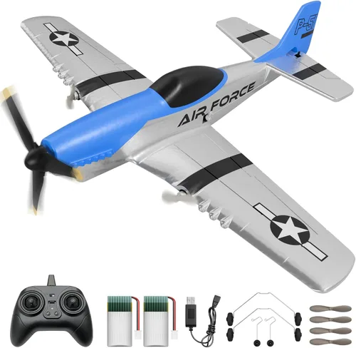 AIGIMU Avión RC, avión RC de 2.4 GHz para niños principiantes, avión de control remoto de 3 canales con giroscopio de 6 ejes P51 avión de control
