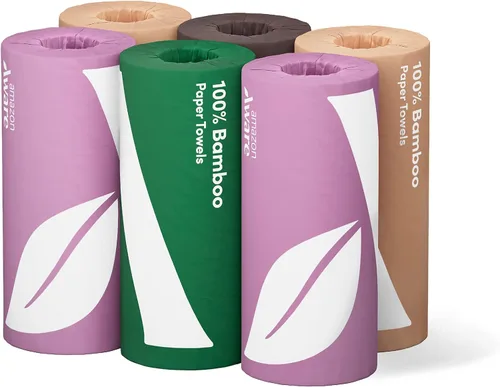 Miniatura 8 de Amazon Aware Toallas de papel de bambú, 12 rollos, 2 capas, certificado FSC, 150 hojas, 1800 unidades, paquete de 12, sin plástico, color blanco