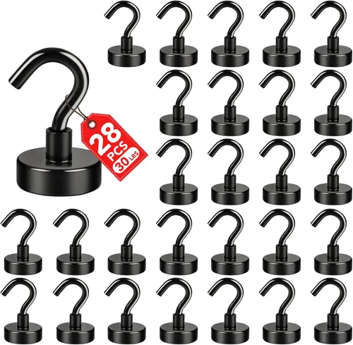 Miniatura 18 de E BAVITE Ganchos magnéticos negros, gancho magnético de neodimio fuerte de 30 libras para crucero, parrilla, toalla, colgar en interiores, cocina