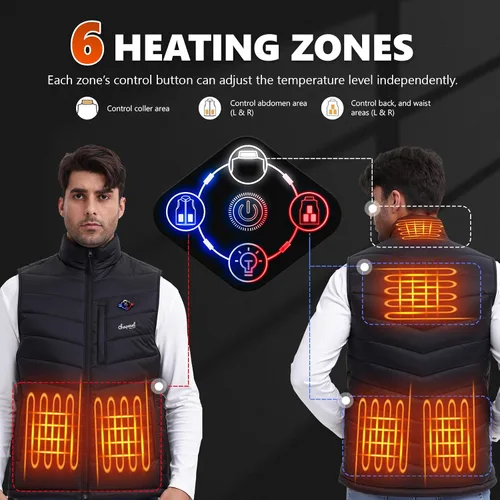 Miniatura 4 de Chaleco térmico para hombre con batería incluida, chaleco de calefacción eléctrico recargable de 7.4 V, temperatura inteligente. Control