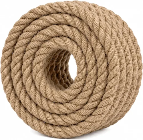 Cuerda de yute trenzado (3/4 pulgadas x 20 pies), cuerda de cáñamo gruesa natural para manualidades, barandillas, hamaca, decoración