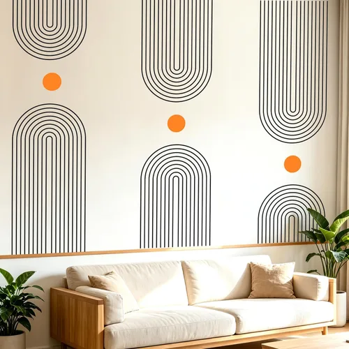 Miniatura 17 de Calcomanías de Pared Bohemias de Mediados de Siglo Modernas Despegar y Pegar, Pegatinas de Vinilo de Pared de Arcos Grandes Sol, Hojas Plantas