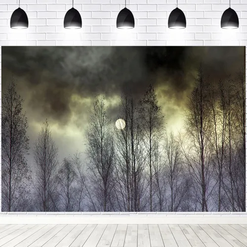 Yeele Telón de fondo de Halloween, noche negra, nubes aterradoras, luna llena, bosque salvaje, fondo de vinilo para fotografía, telón de fondo de