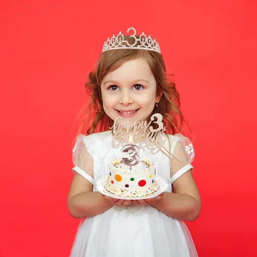 Miniatura 7 de Decoraciones de cumpleaños de 3 años para niñas; banda, corona/tiara, velas y adorno para pastel de cumpleaños de 3 años; regalos y decoraciones