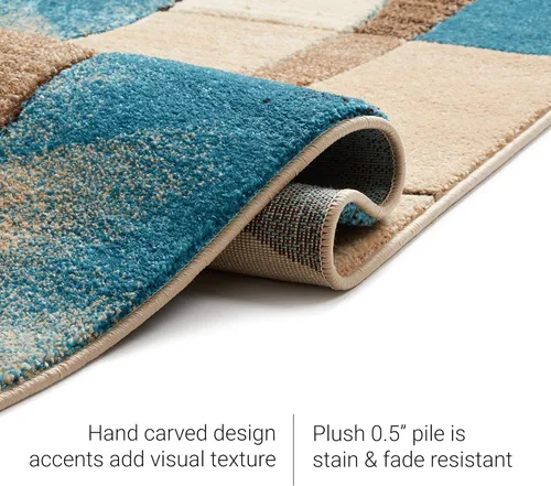 Miniatura 6 de Well Woven Tapete geométrico rubí de 2 x 3 pulgadas, color azul y gris, vibrante, moderno, contemporáneo, tallado a mano, diseño de rayos de sol
