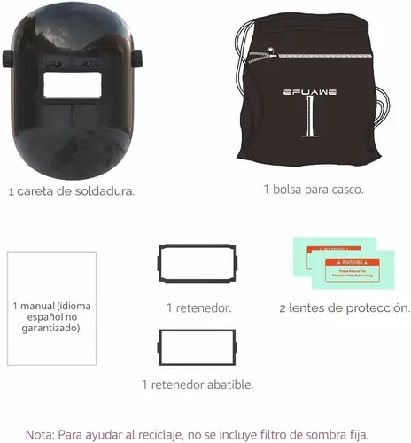 Miniatura 3 de Casco de Soldadura Tefuawe Negro con Tapa Desmontable, Fibra de Vidrio, Pala Azúcar, Corte Medio en la Parte Superior y Pala de Azúcar en la Parte