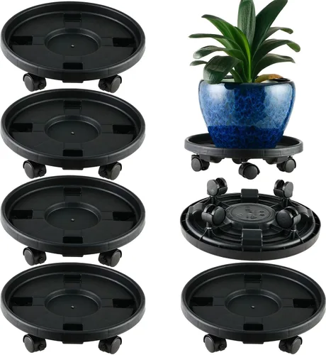Miniatura 16 de Paquete de 3 organizadores grandes para plantas con ruedas de 13 pulgadas, soportes rodantes para plantas de plástico resistente, base rodante