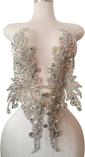 Miniatura 6 de Apliques de encaje hechos a mano con diamantes de imitación para coser en cuentas, parches de lentejuelas, accesorios para ropa de vestir de niña