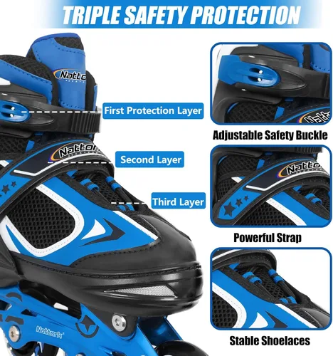 Miniatura 2 de Nattork Blade - Patines para niños con rueda iluminada, para exteriores e interiores, patines negros en línea iluminados para niños pequeños de 5 a