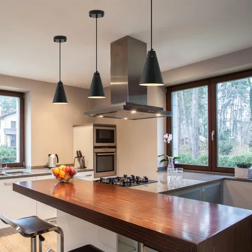 Miniatura 9 de Dijiahua Paquete de 3 lámparas colgantes negras para isla de cocina, pequeños candelabros industriales modernos con pantalla de metal cono, mini