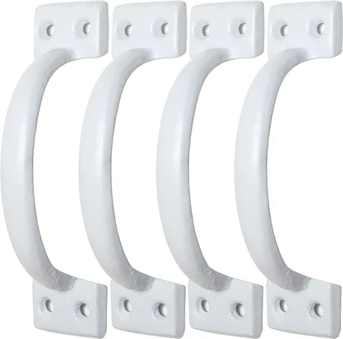 WEBI Manija de puerta, manija de puerta de granero de hierro fundido, manija de metal vintage para exteriores, garaje, blanco, 4 paquetes