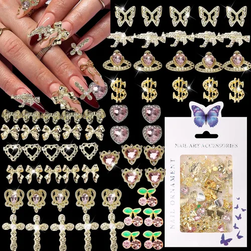 Miniatura 8 de COOSLIM 2 cajas de aretes de acero para verano, perlas de metal, gemas para uñas, conchas doradas, estrellas de mar, aleación de caballito de mar