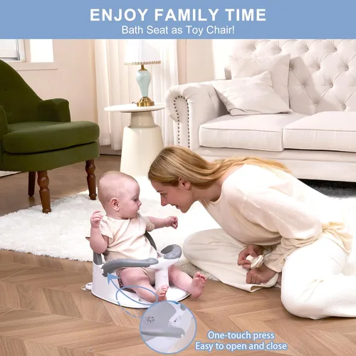 Miniatura 3 de Asiento de baño para bebés de 6 meses en adelante, silla de baño para niños pequeños estable en 360° con botón de un toque, diseño hueco trasero