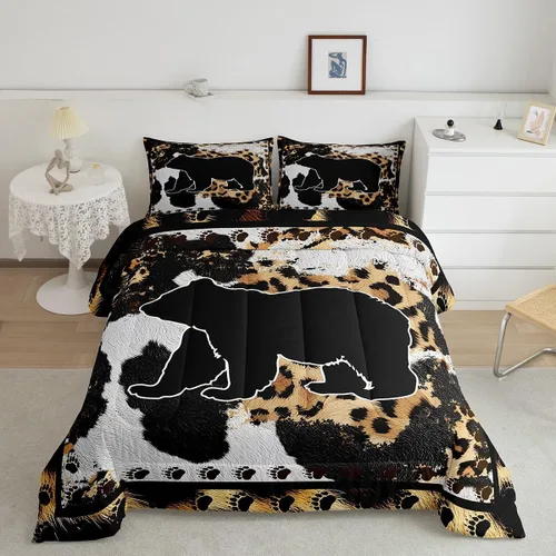 Miniatura 10 de Juego de ropa de cama de oso para niños y adolescentes, juego de edredón de animales salvajes para niños, adolescentes, naturaleza, vida silvestre