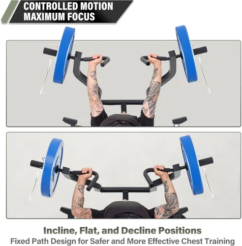 Miniatura 3 de Major Fitness Estante de prensa de banco P1 con brazos independientes, prensa de banco plana e inclinada ajustable para entrenamientos de pecho