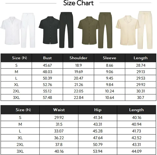 Miniatura 6 de RPOVIG Conjunto de camisa de lino y pantalones conjuntos de lino de 2 piezas para hombre, camisas de manga corta, pantalones de yoga, trajes