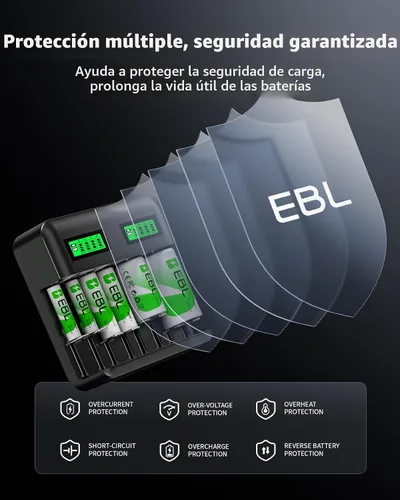 Miniatura 5 de EBL LCD Cargador de Batería de 8 Bahías, Cargador de Batería Recargable AA AAA C D para Baterías Recargables Ni-MH AA AAA C D Baterías con Puerto