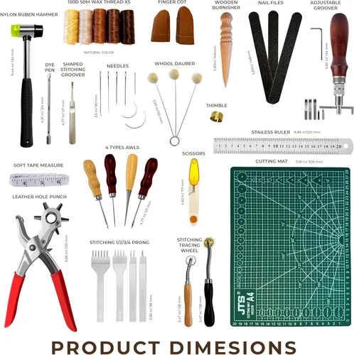 Miniatura 2 de MINUS MUKYS - Kit completo de herramientas de cuero para manualidades, kit de reparación de zapatos, cinturones, incluye perforador