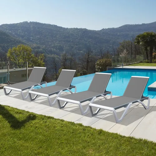 Miniatura 22 de Domi - Tumbona para exteriores, sillón ajustable de aluminio para patio, silla de piscina de plástico para terraza, césped, patio trasero