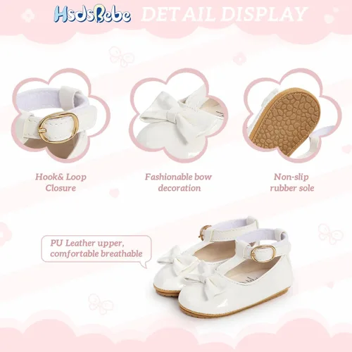 Miniatura 5 de HsdsBebe Zapatos planos Mary Jane para bebés y niñas, suela suave, antideslizante, con lazo, suela suave, para los primeros pasos, zapatos de vestir