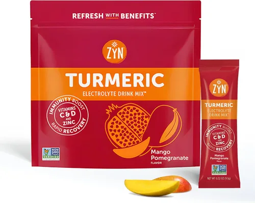 Miniatura 10 de ZYN Paquetes de Mezcla de Bebida de Electrolitos para Hidratación, Polvo de Electrolitos, Paquetes de Hidratación con Cúrcuma Curcumina, Vitamina C