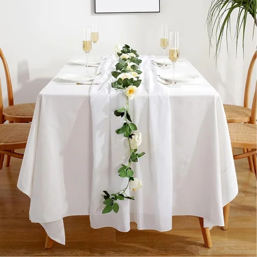 Miniatura 6 de Paquete de 10 caminos de mesa de boda de 10 pies de 29 x 120 pulgadas de gasa blanca para decoración romántica de despedida de soltera, fiesta