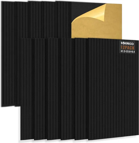 EVERECO Paquete de 12 paneles acústicos grandes, 47.2 x 23.6 x 0.4 pulgadas, paneles insonorizados para pared, adecuados para sala de prensa, Negro