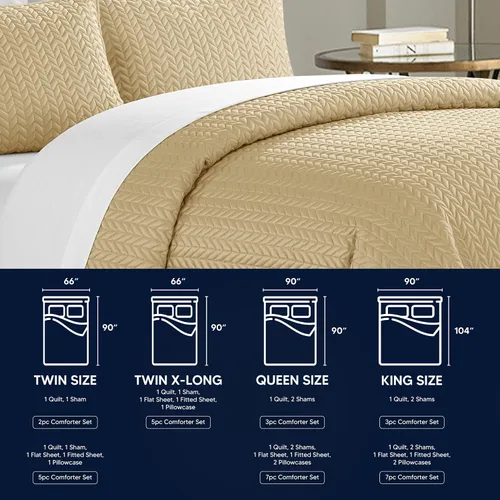 Miniatura 6 de Chic Home Weaverland - Juego de 2 fundas acolchadas geométricas de cheurón, fundas de almohada decorativas incluidas, individual, dorado