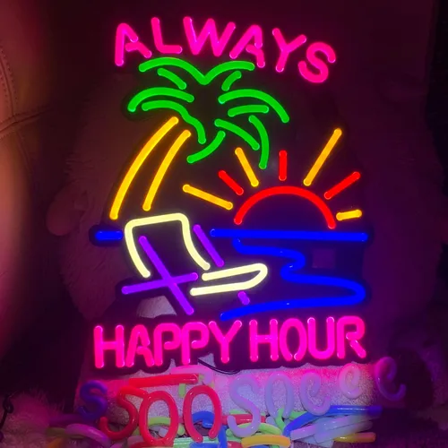 Rompecabezas de 40 piezas de letrero de luz de neón Happy Hour, luz LED para cueva de hombres, letreros de pared para el hogar, regalos,