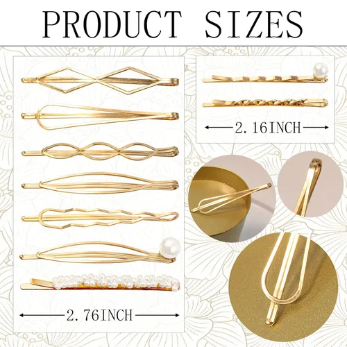 Miniatura 3 de 18 pinzas de pelo de metal geométrico dorado para mujeres y niñas, pinzas para el cabello de perlas preppy para novia, elegante juego de pasadores