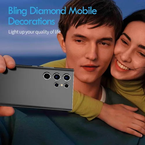 Miniatura 3 de Bling - Protector de lente de cámara para Samsung Galaxy S22 Ultra solamente, cubierta de anillo de lente de ajuste completo con película de Negro