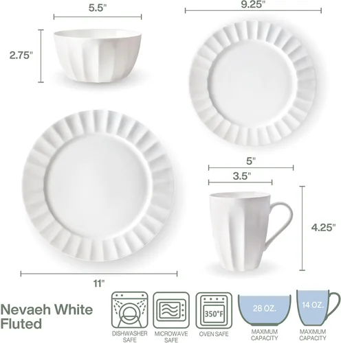 Miniatura 3 de Everyday White by Fitz and Floyd Nevaeh - Juego de vajilla acanalada de 16 piezas, servicio para 4 personas