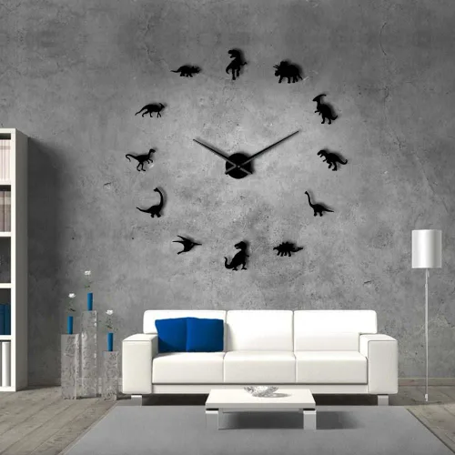The Geeky Days Jurassic Dinosaurs Wall Art T-Rex Reloj de pared grande DIY Decoración de habitación de los niños Reloj de pared gigante sin marco